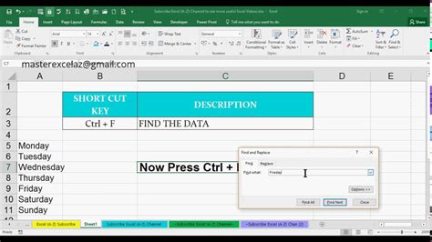 Ctrl + F Shortcut Key with Example in MS Excel Spreadsheet 2016 - YouTube