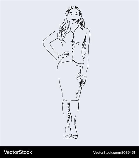 Hand sketch standing woman Royalty Free Vector Image