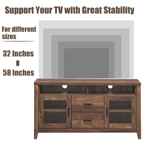 Wooden Retro TV Stand with Drawers and Tempered Glass Doors - Costway