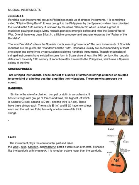 Musical Instruments Rondalla | PDF | String Instruments | Musical Instruments