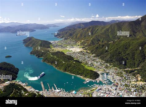 Picton Harbour Marlborough Sounds South Island New Zealand aerial Stock ...