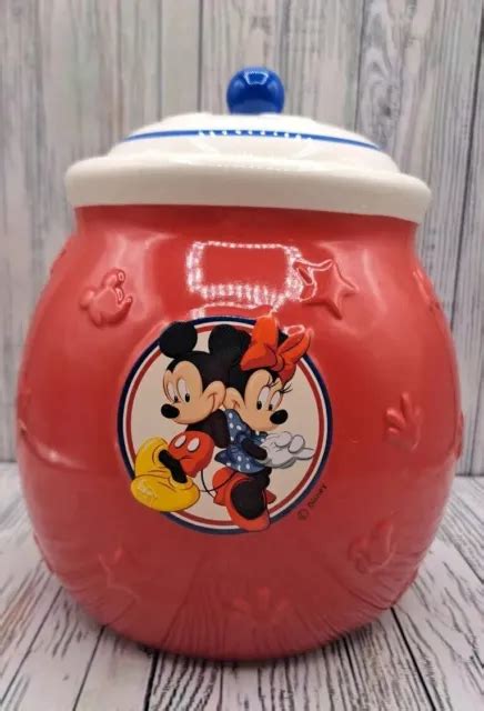 DISNEY MICKEY AND Minnie Mouse Red White & Blue Ceramic Cookie Jar Canister $6.50 - PicClick