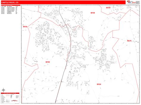 Castle Rock Colorado Zip Code Wall Map (Red Line Style) by MarketMAPS - MapSales