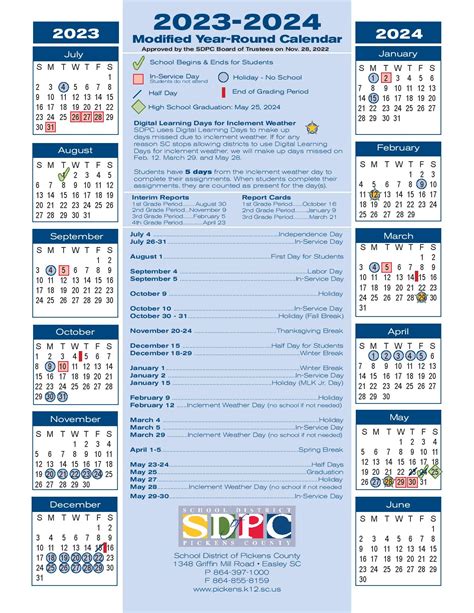 Pickens County School District Calendar 2024-2025 (Holidays)