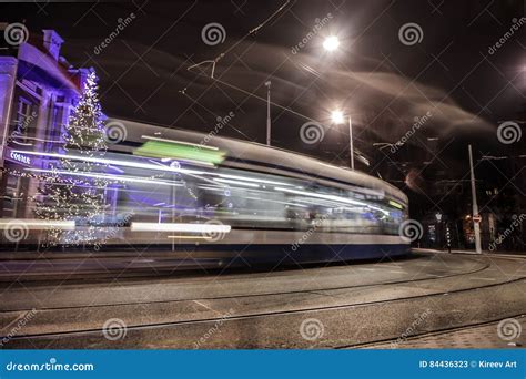 Blurred Silhouette of Moving Tram in Amsterdam City at Night. Editorial Stock Photo - Image of ...