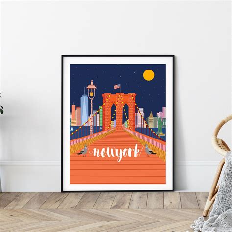 Brooklyn Bridge Art print/ Brooklyn Bridge/NYC art print/New York illu ...