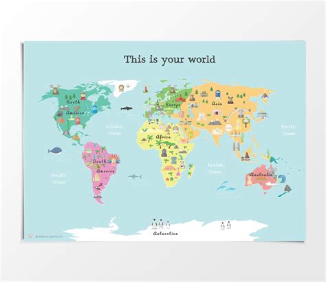 world map kids printable - printable kids world map poster a4 a3 8x10 in 11x14 in - Altonia Irwin