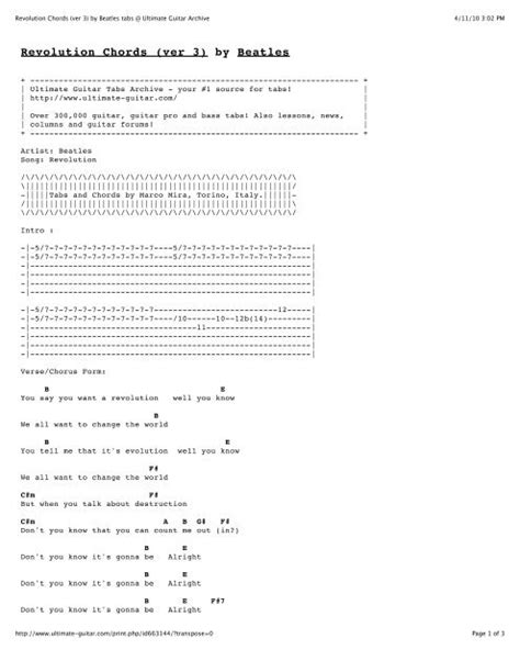 Revolution Chords (ver 3) by Beatles tabs @ Ultimate Guitar Archive