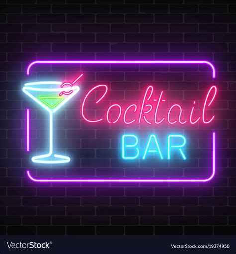 Neon cocktail bar and cafe glowing sign Royalty Free Vector
