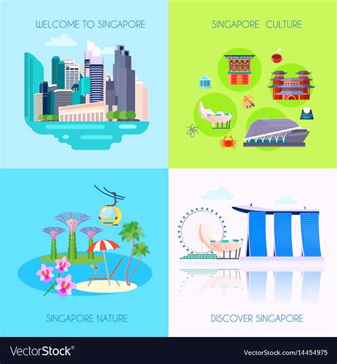 Flat singapore culture icon set Royalty Free Vector Image