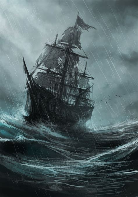 a pirate ship in the middle of a storm