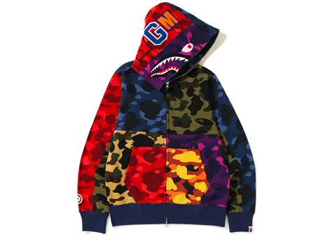 BAPE Mix Camo Shark Hoodie Multi Men's - FW18 - US