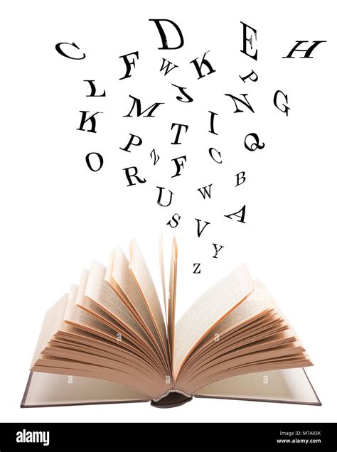 Open book with letters floating Stock Photo - Alamy