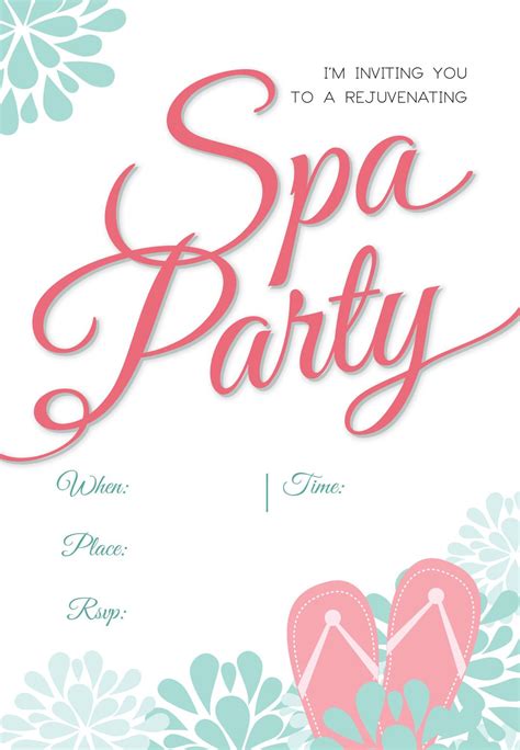 Spa Splendors - Free Printable Party Invitation Template | Greetings ...