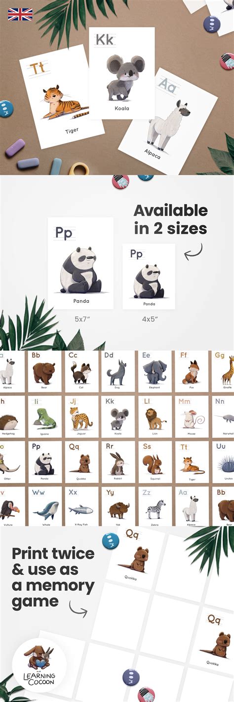 ABC Animals Printable Flashcards english Alphabet - Etsy | Printable ...