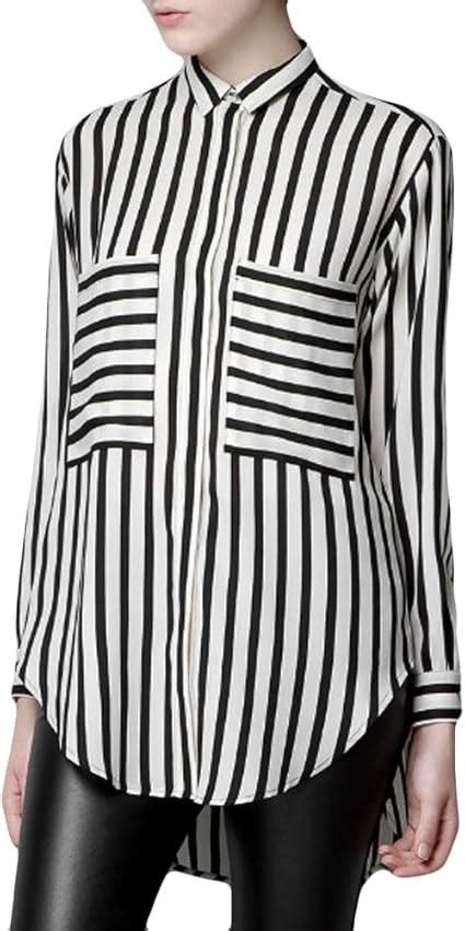 Black And White Vertical Striped Shirt Women's ~ Singwing Deep V-neck Shirts Women Office ...