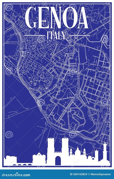 Hand-drawn Downtown Streets Network Printout Map of GENOA, ITALY Stock ...