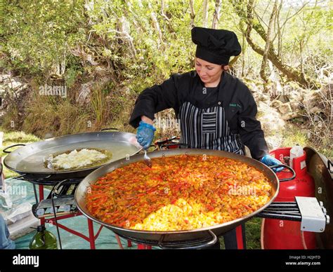 Traditional Basque food cooked by Goierri Foods outdoors in UK Stock ...