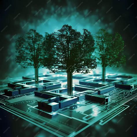 Premium Photo | Trees grow at the intersection of computer circuit boards Ecofriendly computing ...