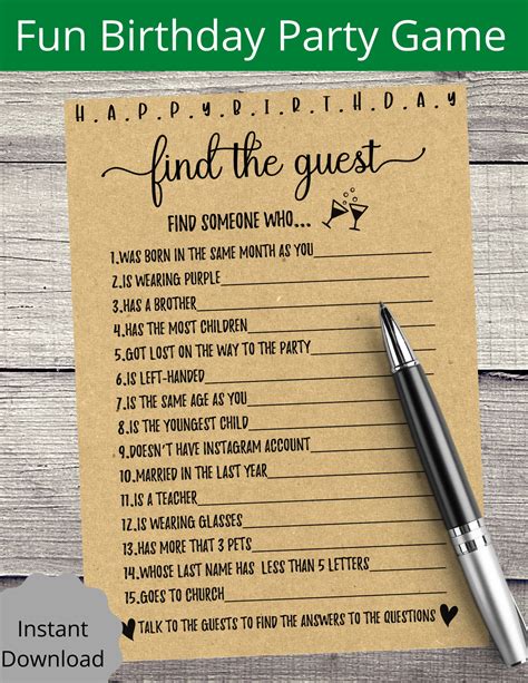 Adult Birthday Party Games Find the Guest Birthday Games - Etsy Canada