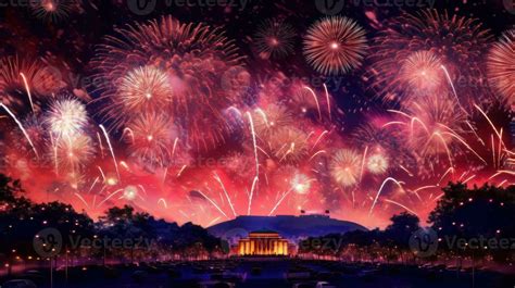 Spectacular fireworks display lighting up the night sky. US Memorial ...