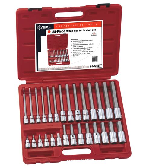 28 Piece 3/8" & 1/2" Dr. Metric Hex Bit Socket Set - Genius