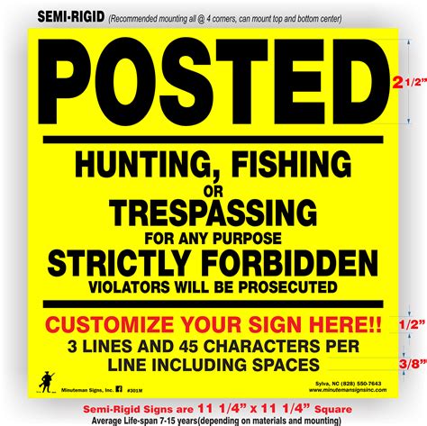 Posted Hunting, Fishing or Trespassing Yellow Aluminum sign – No ...