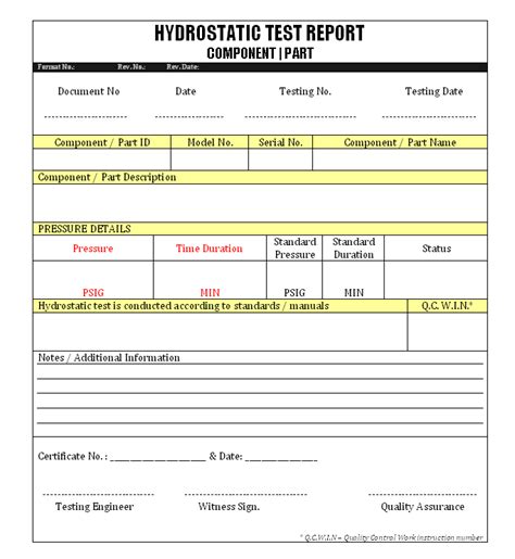 Hydrostatic test on components – Engineering standards