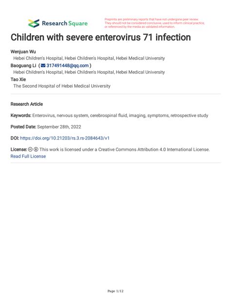 (PDF) Children with severe enterovirus 71 infection