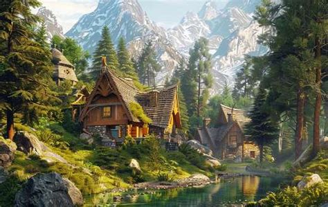 Beautiful cabin houses in the mountain - Online Jigsaw Puzzles