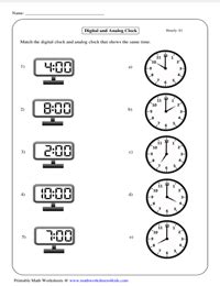 Reading Analog and Digital Clocks Worksheets