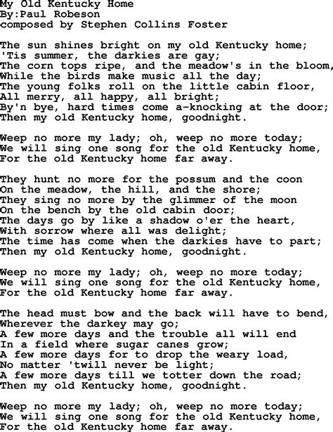 My Old Kentucky Home - Political, Solidarity, Workers or Union Song lyrics