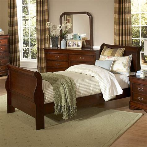 Homelegance Chateau Brown Distressed Cherry Twin Sleigh Bed in the Beds department at Lowes.com