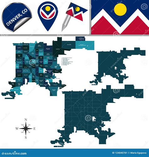 Map of Denver, CO with Neighborhoods Stock Vector - Illustration of ...