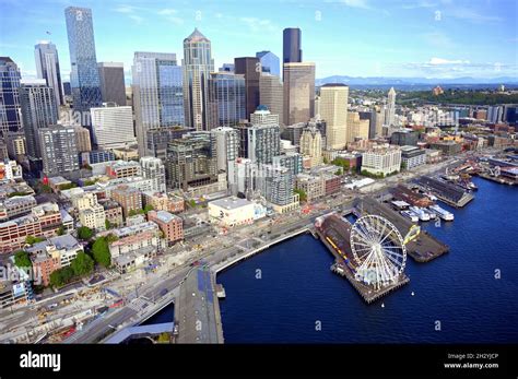 AERIAL VIEWS OF SEATTLE, WASHINGTON, USA...THE CITY SKYLINE AND ELLIOTT ...