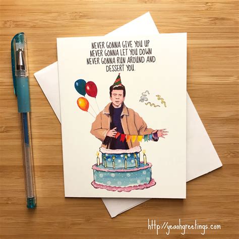 Funny 'never Gonna Give You Up' Birthday Card 80s - Etsy