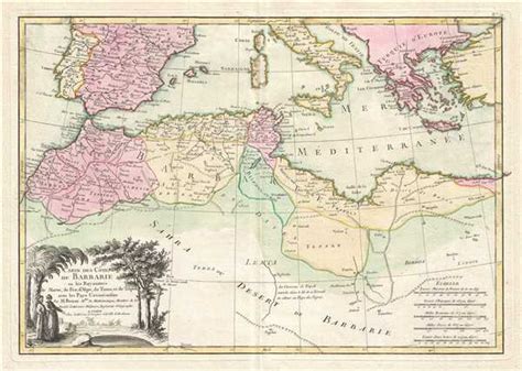 1762 Bonne Map of the Mediterranean and the Maghreb or Barbary Coast, Africa | eBay