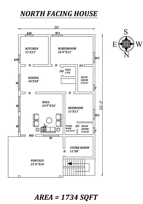 30'X55' Amazing North facing 2bhk house plan as per Vastu Shastra ...