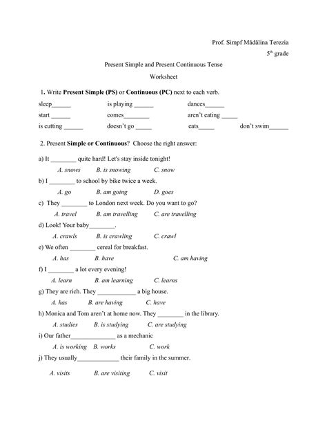 AcademiaABC – Worksheet-Present Simple and Present Continuous Tense