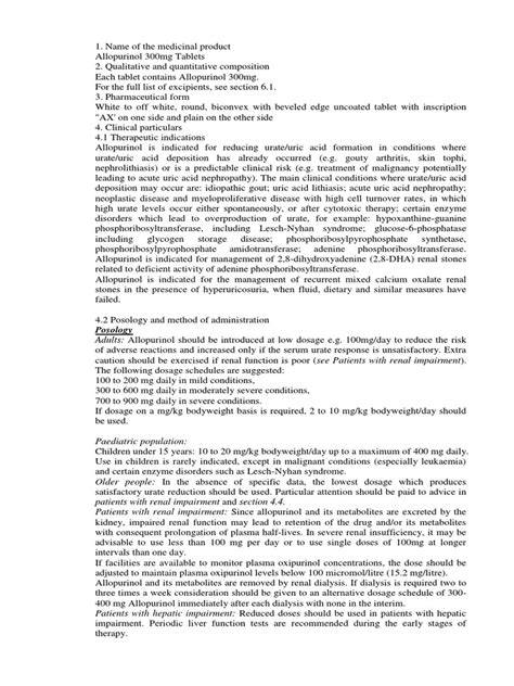 Allopurinol | PDF | Gout | Dose (Biochemistry)