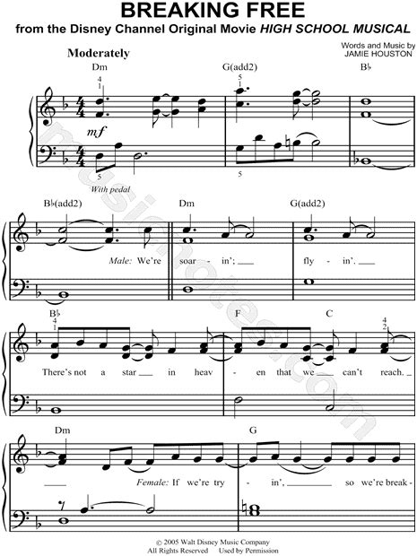 "Breaking Free" from 'High School Musical' Sheet Music (Easy Piano) in ...