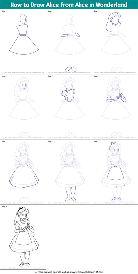 How to Draw Alice from Alice in Wonderland printable step by step ...