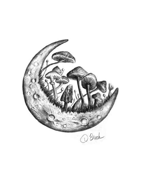 Mushroom Moon Charcoal Drawing Art Print - Etsy