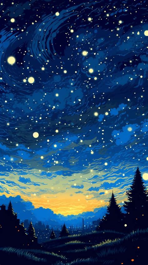 Illustrative Aesthetic Night Sky Phone Wallpaper V2 | Starry night ...