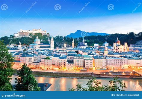 Salzburg Skyline With River Salzach In Salzburger Land, Austria Stock Image | CartoonDealer.com ...