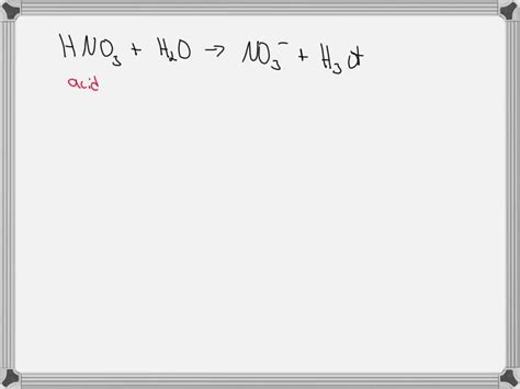 SOLVED: Identify the conjugate acid in the following reaction, HNO3(aq) + H2O(l) → NO3- (aq ...