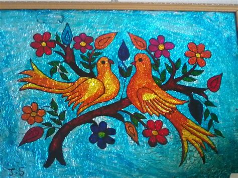 Arts and Crafts: Glass Painting - Love Birds