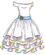 White Ruffled Party Dress with Rainbow Trim | Liana's Paper Dolls