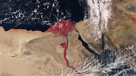 Satellite photo shows Nile River in blood red color