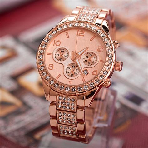 Lindo Relógio Feminino Geneva Dourado E Rose Com Calendário | MercadoLivre